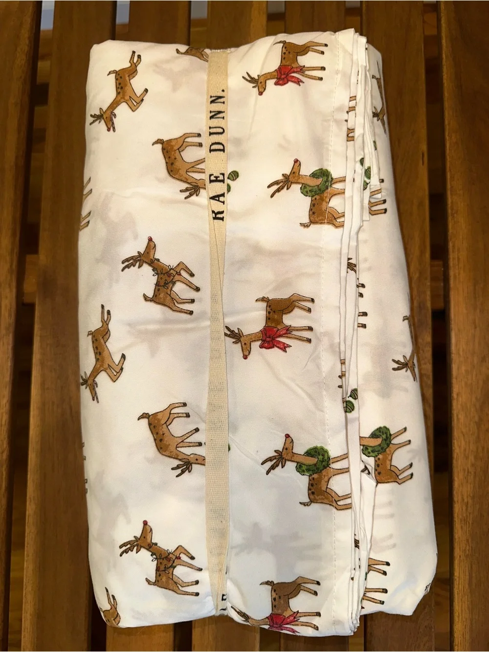 Rae Dunn White Holiday Reindeer Bedding Set with Brown and Red Accents | Twin